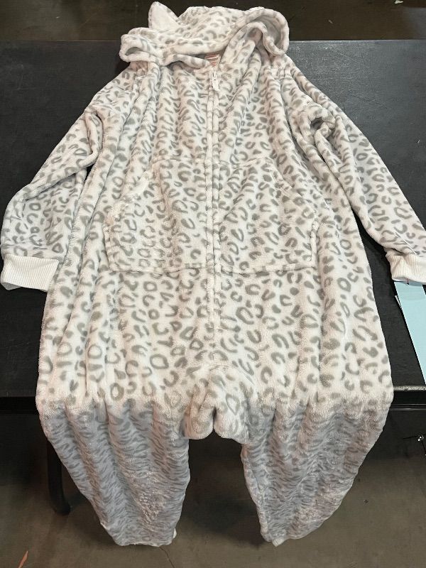 Photo 1 of (L) Girls' Leopard Union Suit - Cat & Jack™ Cream L: Recycled Polyester, Midweight Knit, Hooded, Kangaroo Pocket, Flame-Resistant
