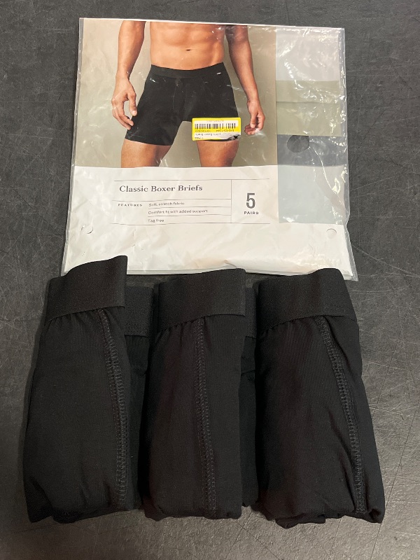 Photo 1 of (S) Men's Boxer Briefs 5pk - Goodfellow & Co™ Black S: Cotton Spandex Blend, Mid Rise, Jersey Fabric