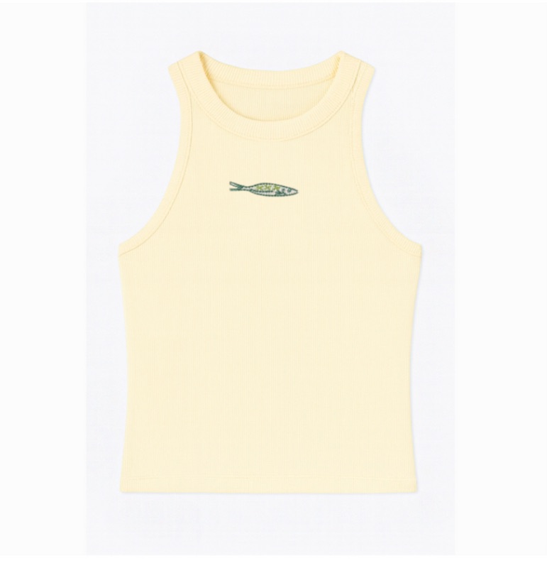 Photo 1 of (XXL) Womens A New Day High Neck Ribbed Tank Top in Cream and a Small Fish Icon 