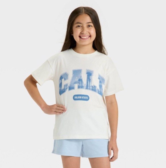 Photo 1 of (M) Girls Short Sleeve Oversized Cali Graphic T-Shirt - Cat&Jack 