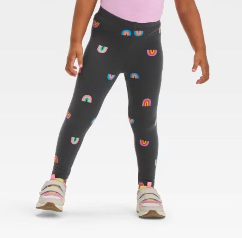 View 1 of 4T Cat&Jack Dark Grey Leggings With Rainbow Accents
