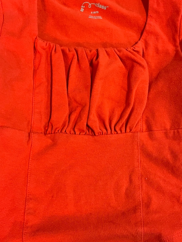 Photo 1 of (S) Girls Ruffle Short SLeeve Shirt, Orange, Art Class- S