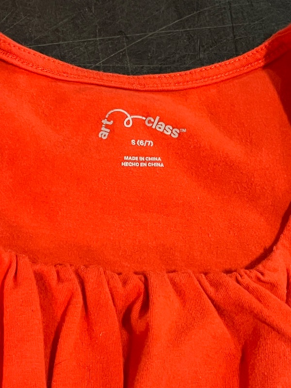 Photo 1 of (S) Girls Ruffle Short SLeeve Shirt, Orange, Art Class- S