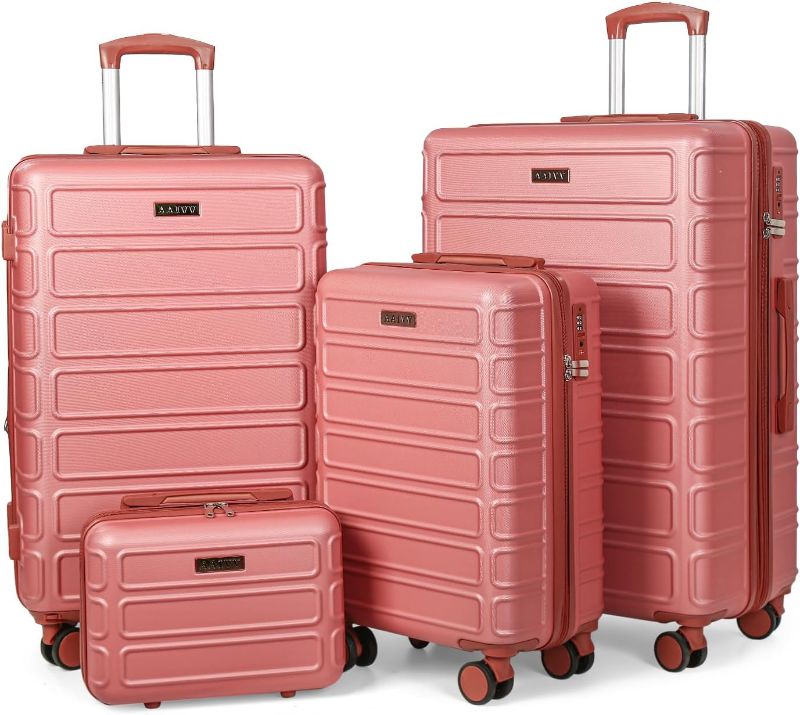 Photo 1 of 4 Piece Luggage Set Expandable ABS Travel Suitcase Set with Double Spinner Wheels TSA Lock Hardshell Durable Lightweight Traveling Luggage Sets Gift for Back to School (Rose Golden, 28in26in20in13in)
