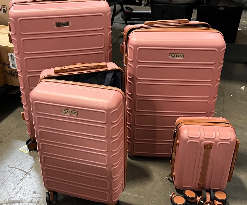 Photo 1 of 4 Piece Luggage Set Expandable ABS Travel Suitcase Set with Double Spinner Wheels TSA Lock Hardshell Durable Lightweight Traveling Luggage Sets Gift for Back to School (Rose Golden, 28in26in20in13in)
