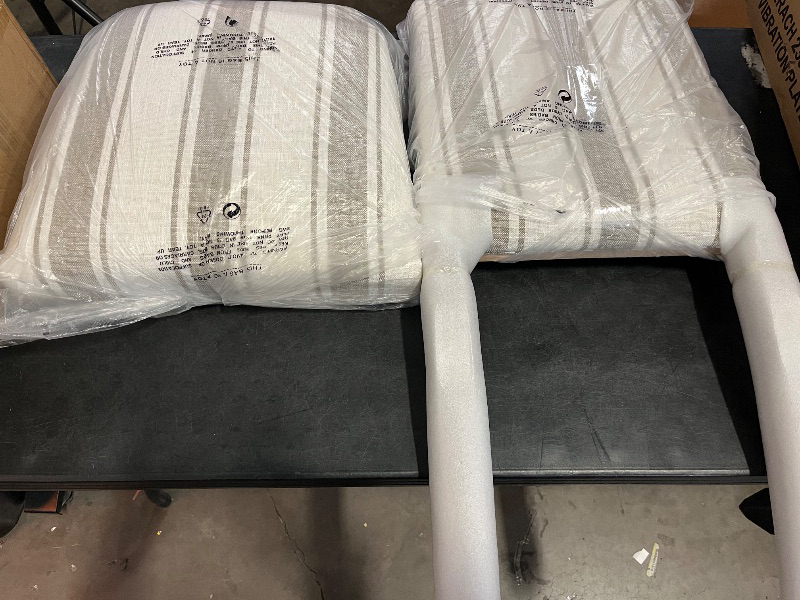 Photo 1 of Ealson Mid Century Modern Dining Chairs Set of 2 High Back Padded Parson Chairs with Wood Legs and Nailhead Trim in Linen Brown Stripe
