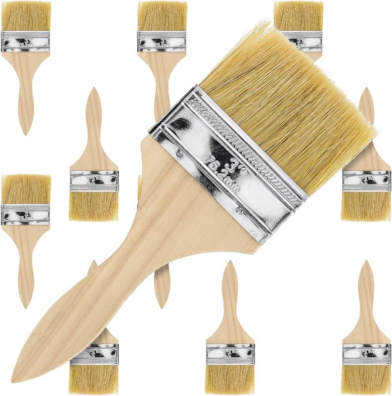 Photo 1 of U.S. Art Supply 12 Pack of 3 inch Paint and Chip Paint Brushes for Paint, Stains, Varnishes, Glues, and Gesso
