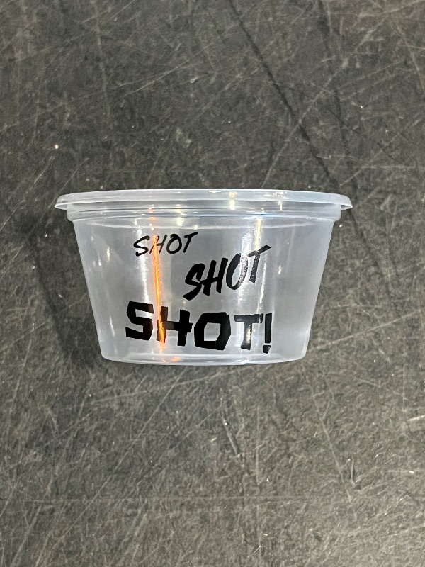 Photo 1 of 100 Pcs Plastic Shot Cups with Lids , 2oz Disposable Portion Cups for Vodka , Whiskey , Sauce , Condiments (Shots Shots Shots)