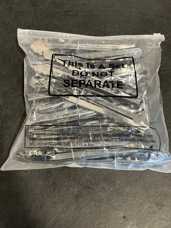 Photo 1 of Chengu 18 Pieces Stainless Steel Kitchen Cooking Tongs Set with Sliding Rings 7 Inch Metal Small Clam Shell Cooking Tongs Non Slip for Salad Grilling Barbecue
