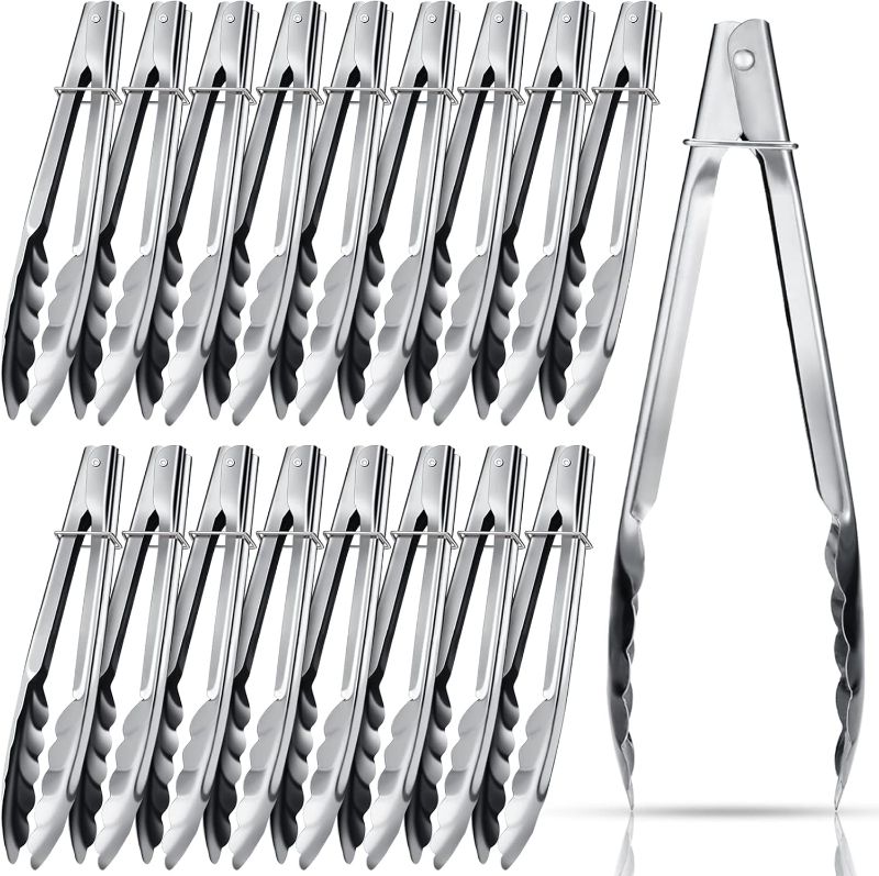 Photo 1 of Chengu 18 Pieces Stainless Steel Kitchen Cooking Tongs Set with Sliding Rings 7 Inch Metal Small Clam Shell Cooking Tongs Non Slip for Salad Grilling Barbecue
