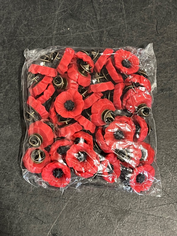 Photo 1 of JUNEBRUSHS 28 Pcs Memorial Day Poppy Flower Pins Resin Red Poppy Brooch Lapel Pin Lest We Forget Poppy Pins for Remembrance Veterans Day Wedding Home Garden Decoration (2 Size)
