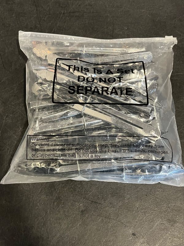 Photo 1 of Chengu 18 Pieces Stainless Steel Kitchen Cooking Tongs Set with Sliding Rings 7 Inch Metal Small Clam Shell Cooking Tongs Non Slip for Salad Grilling Barbecue
