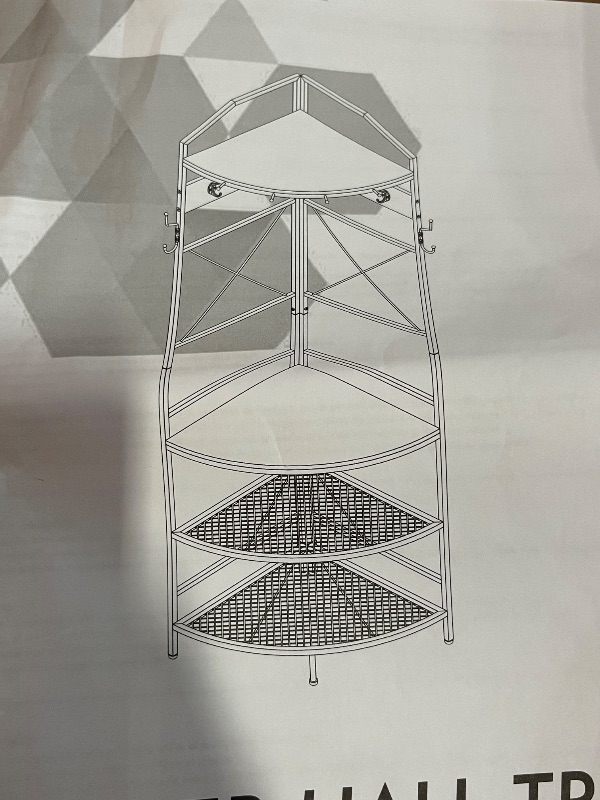 Photo 1 of LTTROMAT Corner Coat Rack with Storage, Entryway Hall Tree with Bench and 8 Metal Hooks, Freestanding Clothes Rack Shoes Shelf Organizer for Home Office Bedroom, Rustic Brown
