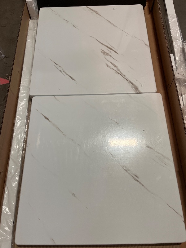 Photo 1 of Hooseng 3 Piece Coffee Table Set, Faux Marble Tabletop Style with Black Metal Frame Sofa Side Tables Perfect for Living Room Accent Furniture,Includes Table & 2 End Tables, White
