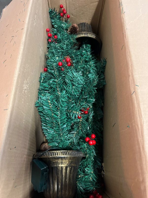 View 2 of 4 Pcs Pre Artificial Christmas Wreath and Garland Xmas Entrance Trees with Pine Cones and Berries , For Front Porch Setup Holiday Decoration