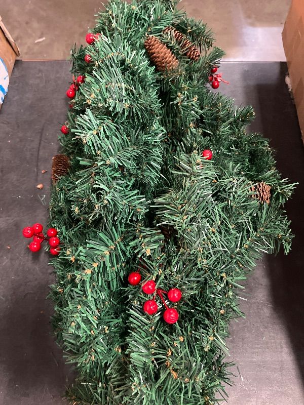 View 4 of 4 Pcs Pre Artificial Christmas Wreath and Garland Xmas Entrance Trees with Pine Cones and Berries , For Front Porch Setup Holiday Decoration