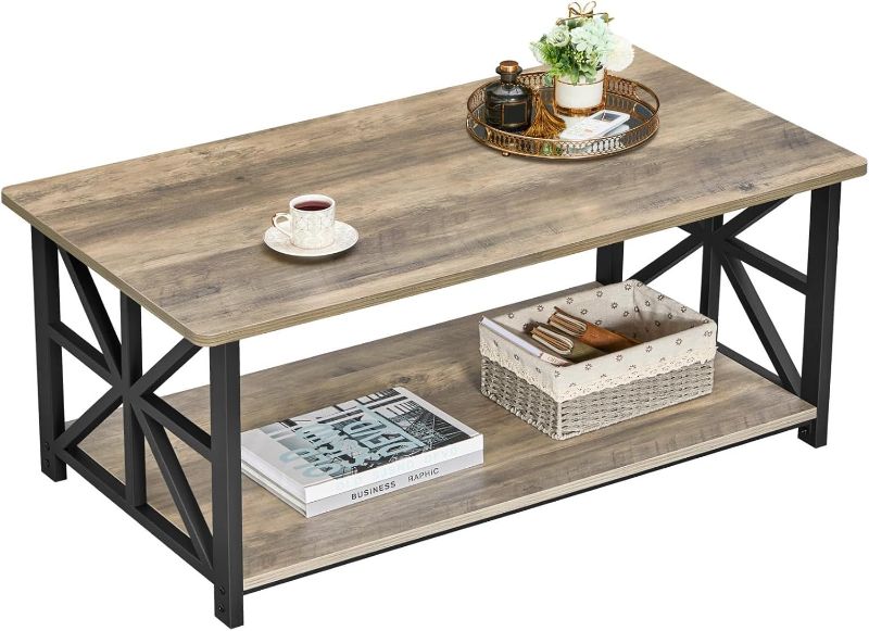 Photo 1 of GreenForest Coffee Table for Living Room with Round Corners Farmhouse Style Center Table with Storage Shelf 39 Inch Space Saving Easy Assembly Gray Wash | for Living Room, Farmhouse Style, Space Saving, Easy Assembly
