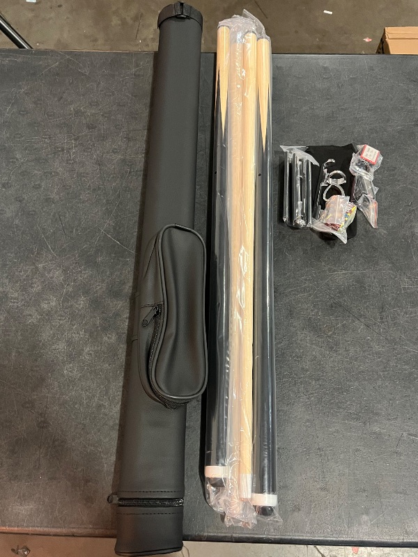 Photo 1 of lotmusic Premium Pool Stick with Carbon Fiber Telescopic Cue Stick Extension,58'' Professional Pool Cue Stick Set with Black Leather Carry Bag & Billiards Accessories.
