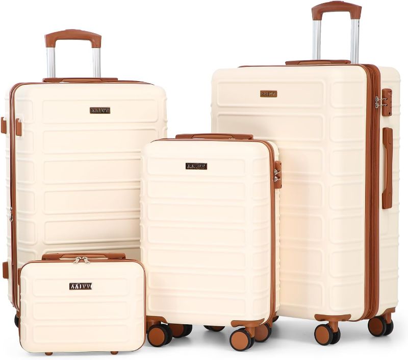 Photo 1 of AAIVV 4 Piece Luggage Set Expandable ABS Travel Suitcase Set TSA Lock Hardshell Durable Lightweight Traveling Luggage Sets Gift for Back to School (OFF White, 28in26in20in13in)