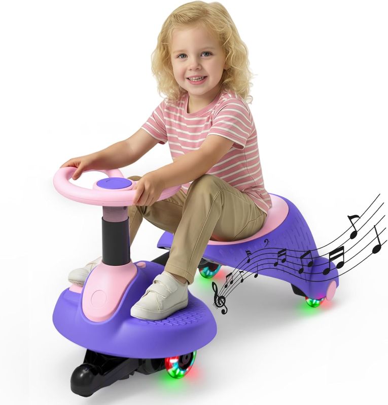 Photo 1 of GOBOKLE Electric Wiggle Car for Kids, 2 in 1 Wiggle Car with LED Flashing Wheels & Music Speaker, Ride on Toys with Anti-Rollover & Flexible Steering, Adjustable-Length Swing Car (Pink-Purple)
