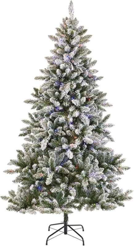 Photo 1 of 7 Foot Pre- LED Flocked Christmas Tree Holiday Decor with 350 Warm White