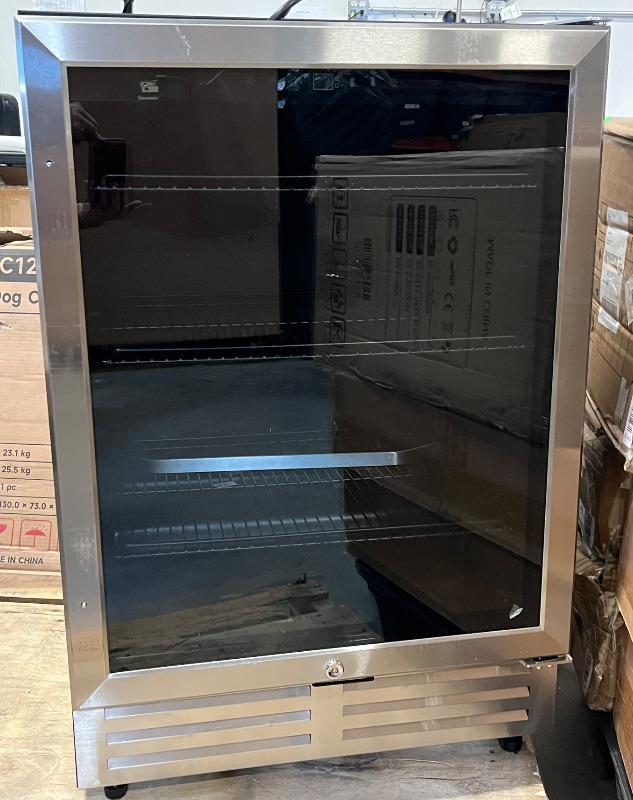 Photo 1 of Feelfunn 24 inch Beverage Refrigerator - 180 Cans Under Counter Beverage Fridge with Glass Door & Safety Lock for Beer Wine Soda, Built-in or Freestanding Drink Fridge for Home Office Kitchen or Bar
