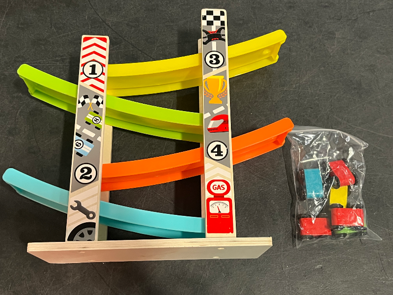 Photo 1 of Kids Cars Track Toys 4 Layer Track Tower with 4 Cars Baby Toy Reusable Wooden Track Toys Set for Toddler Baby 3+
