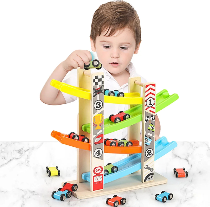 Photo 1 of Kids Cars Track Toys 4 Layer Track Tower with 4 Cars Baby Toy Reusable Wooden Track Toys Set for Toddler Baby 3+
