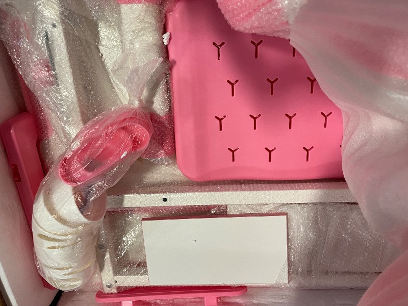 Photo 1 of Kids Desk and Chair Set, Study Table and Chair, Desk for Kids, Children's Desks with Golden Distance Design, Homeschooling Writing Desk with Desktop for Boys and Girls (Pink 3)