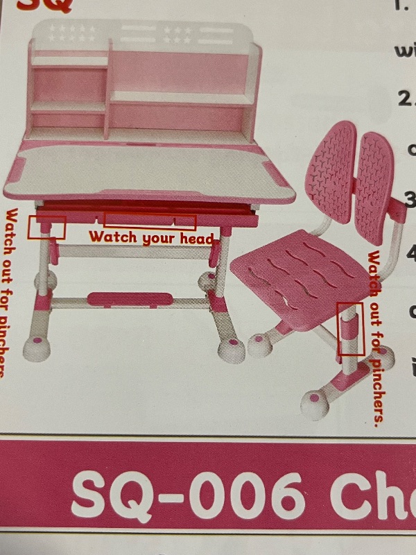 Photo 1 of Kids Desk and Chair Set, Study Table and Chair, Desk for Kids, Children's Desks with Golden Distance Design, Homeschooling Writing Desk with Desktop for Boys and Girls (Pink 3)