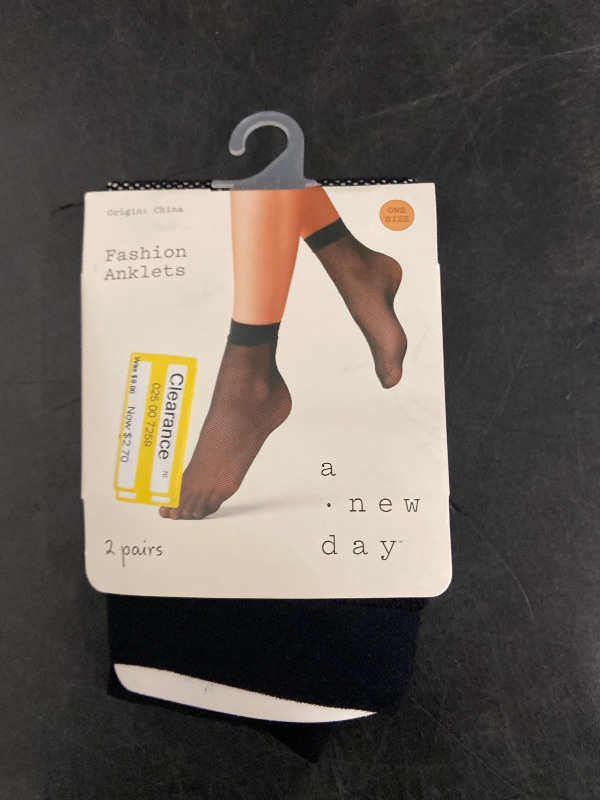 Photo 1 of One Size Fits Most Women's Fishnet & 20D Sheer 2pk Anklet Socks - a New Day™ Black One Size Fits Most: Nylon, Mesh, Lightweight, Hand Wash
