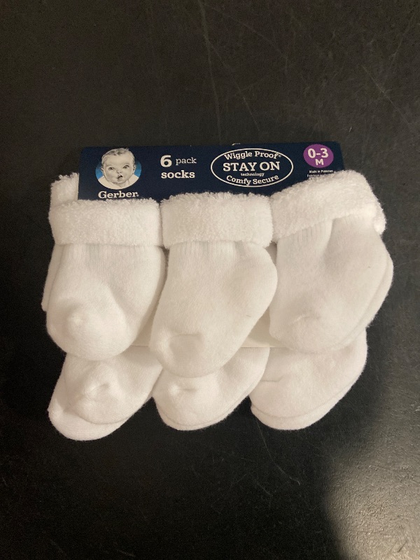 Photo 1 of 0-3m Gerber Baby 6pk Wiggle-Proof Socks - White