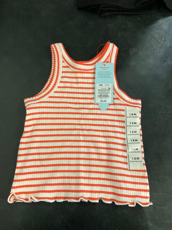Photo 1 of (Size 18M) Toddler Girls' Striped Ribbed T-Shirt - Cat & Jack™ Coral Orange 18M