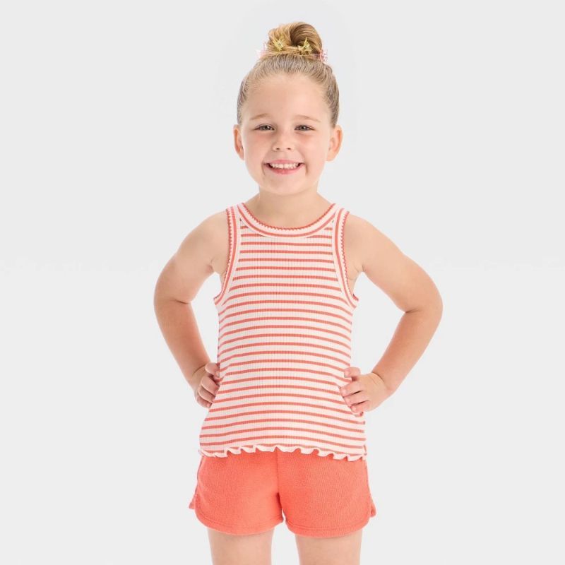 Photo 1 of (Size 18M) Toddler Girls' Striped Ribbed T-Shirt - Cat & Jack™ Coral Orange 18M