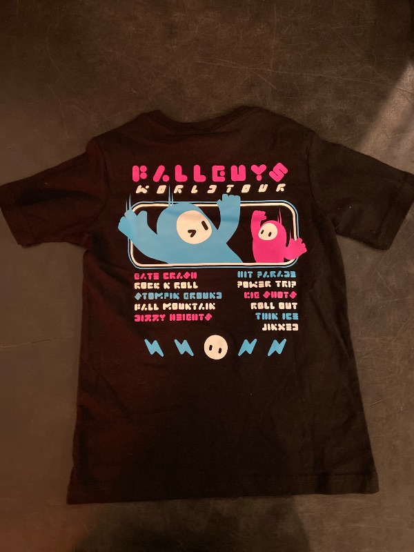 View 3 of (Size XS) Boys' Fall Guys Short Sleeve Graphic T-Shirt - Black XS: Cotton Jersey, Crew Neck, Pullover Style