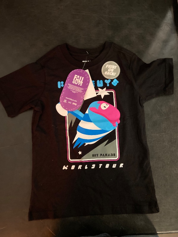 View 2 of (Size XS) Boys' Fall Guys Short Sleeve Graphic T-Shirt - Black XS: Cotton Jersey, Crew Neck, Pullover Style