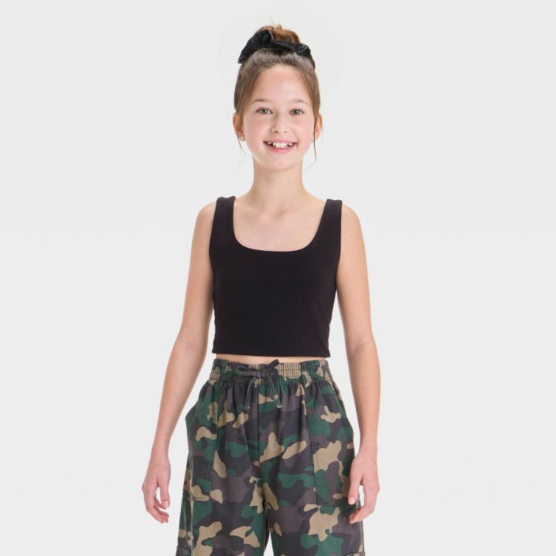 Photo 1 of (Size L 10-12)Girls' Square Neck Tank Top - Art Class™ Black L: Slim Fit, Sleeveless, Midweight Jersey
