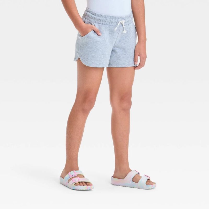 Photo 1 of (Size M 8) Girls' Pull-on Knit Shorts - Cat & Jack™ Heather Gray M: Cotton Blend, Mid Rise, Side Pocket, Elastic Waistband

