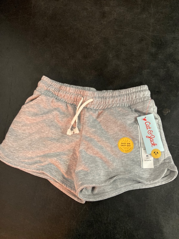 Photo 1 of (Size M 8) Girls' Pull-on Knit Shorts - Cat & Jack™ Heather Gray M: Cotton Blend, Mid Rise, Side Pocket, Elastic Waistband
