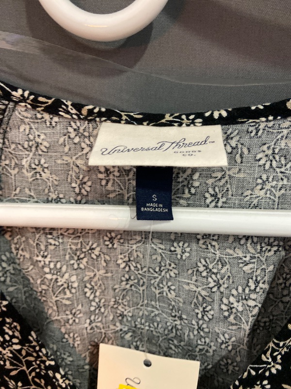 Photo 1 of (Size Small) Women's Bell Elbow Sleeve Mini a-Line Dress - Universal Thread™ Black Floral S: V Neck, Side Pocket, Woven
