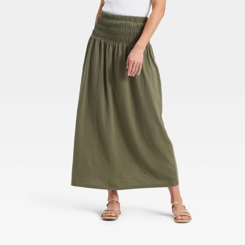 Photo 1 of (Size XL) Women's Knit Smocked Maxi a-Line Skirt - Universal Thread™ Olive Green XL
