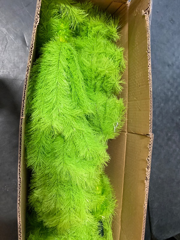 Photo 1 of 6 FT Pine Needle Grinchie Christmas Tree, Top Curved 6ft Upright 7ft Lime Green Xmas Tree with Tree Skirt, Easy Setup Whimsical Artificial Christmas Tree for Christmas Decorations 5 Piece Set