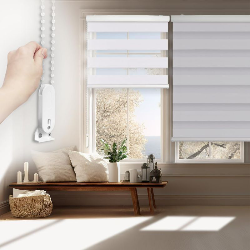 Photo 1 of FOIRESOFT Standard Blackout Zebra Roller Blinds [Bonita, Silver White, W 42 x H 64inch] Dual Layer Privacy Shade, Room Darkening, Select 1x1 for Custom