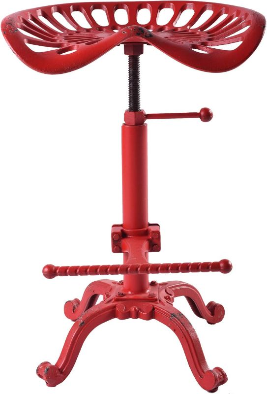 Photo 1 of Diwhy Rustic Industrial Farmhouse Tractor Seat Adjustable Bar Stool Industrial bar Chair (Aged Red, Cast Iron)