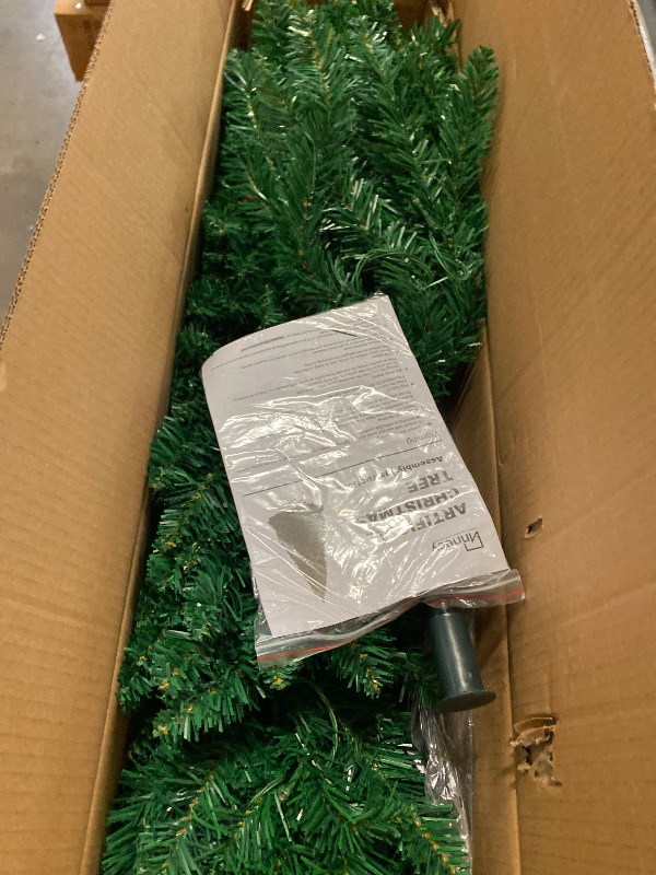 Photo 1 of 6ft Pre- Christmas Tree, Artificial Pencil Holiday Decoration with LED Light & 400 Tips,200 warm lights Metal Foldable Stand for Indoor Use, Green