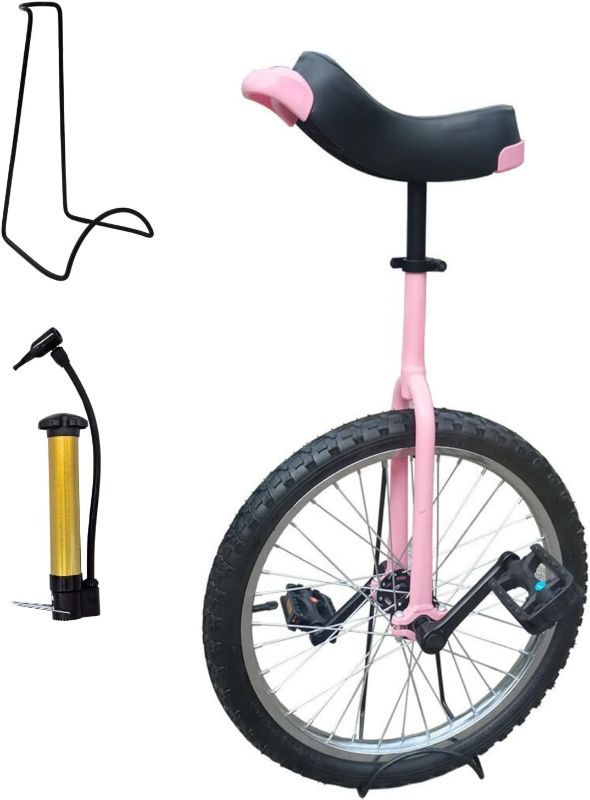 Photo 1 of Adjustable Unicycle for Adults Aluminum Unicycle with Stand for Fun Fitness and Balance Training (Pink, 20")