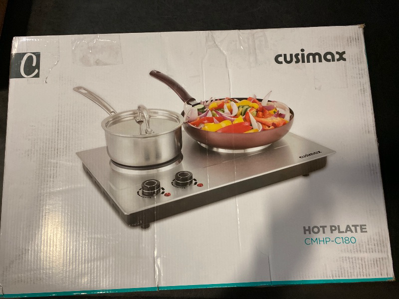 Photo 1 of Hot Plate,Cusimax Double Burner 1800W Cast Iron Heating Plate,Electric Stove with Adjustable Temperature Control,Stainless Steel,Suitable for Various Scenarios Upgraded Version