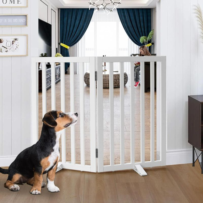 Photo 1 of Dog Gate Indoor, Freestanding Dog Fence for The House, Doorways, Hallways,or Stairs,Pet Gate Foldable Wooden,Expandable 32" Height 2 Panels,White