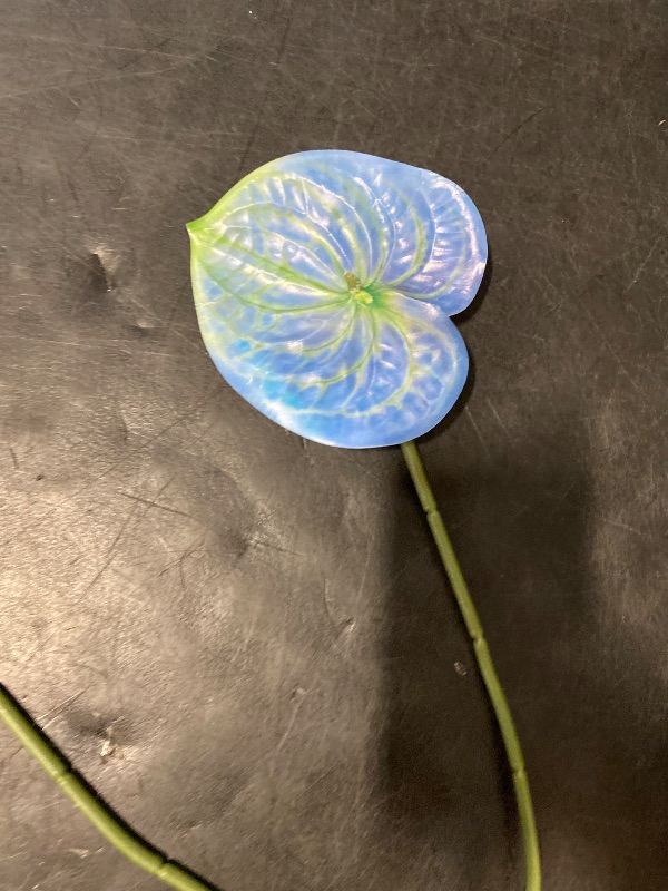 Photo 1 of Corkwaw 8 Pcs 23-5/8 inch Artificial Anthurium Flowers Real Touch Fake Flower for Table Centerpieces Arrangement and Bridal Wedding Festival Decor Flower Arrangement (Blue)