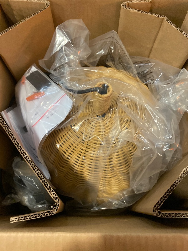 Photo 1 of 3-Light Rattan Pendant Light,13.77" Rustic Oval Hanging Light,Wicker Pendant Light Hand-Woven Rattan Chandelier for Public Place Dining Living Bedroom Kitchen Farmhouse